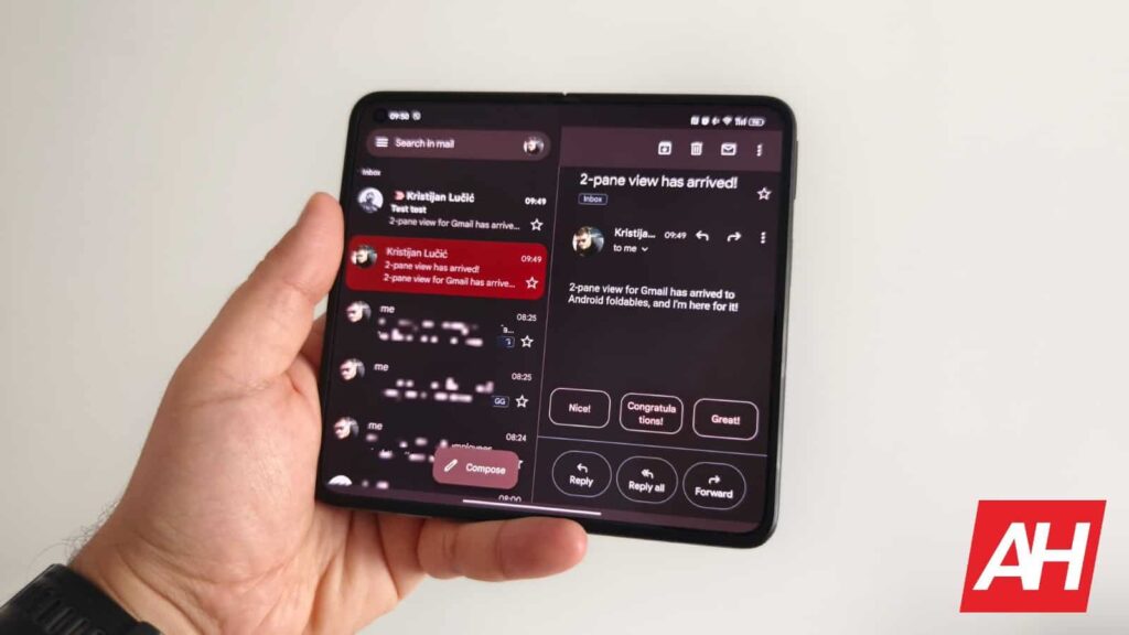 Gmail now supports 2-pane view on Android foldables