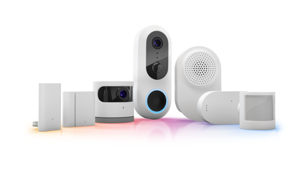 Smart home products available via Sky Protect displayed in front of the logo