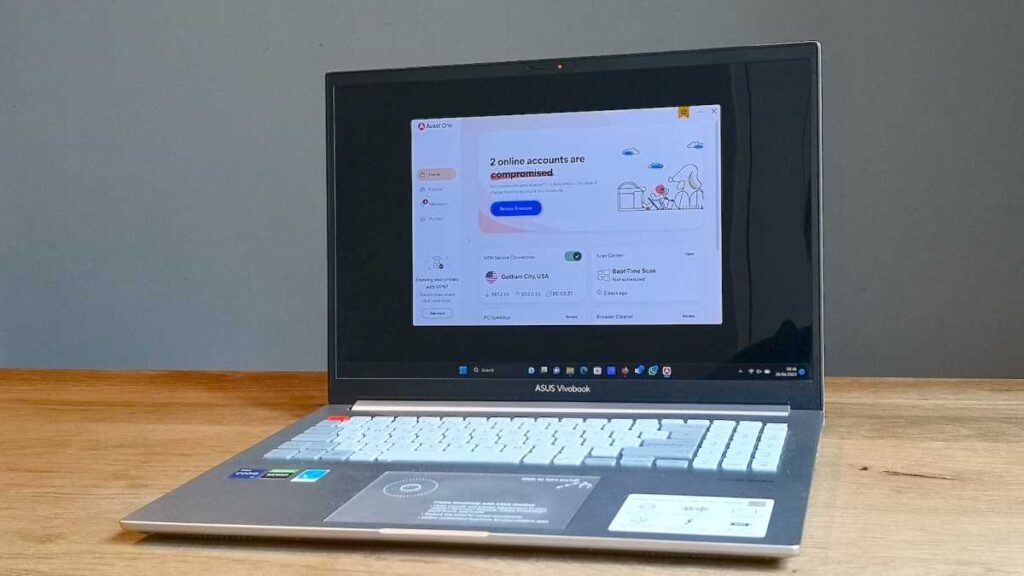 Avast One Windows dashboard running on an Asus Vivobook Pro 16X OLED