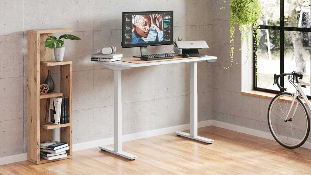 Three standing desks photoshopped into one image