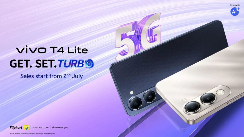 Vivo unveils T4 Lite 5G powered by Dimensity 6300, price starts at Rs 9,999 | Technology News New T4 Lite 5G expected to be released on Flipkart, Vivo India e-store, and retail outlets on 2 July. (Image: Vivo)