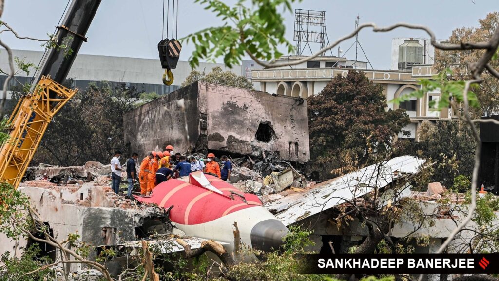 NDRF personnel at the Air India crash site in Ahmedabad
