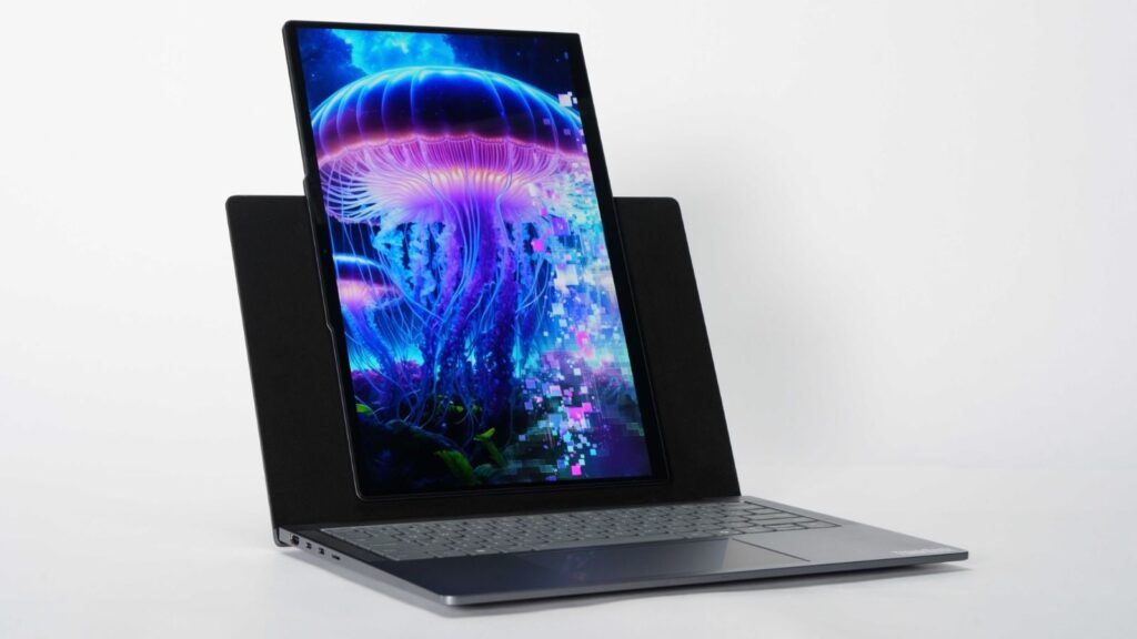 landscape for standard laptop usage and portrait for additional vertical screen space that could be useful for reading or coding. (Image: X/Evan Blass)