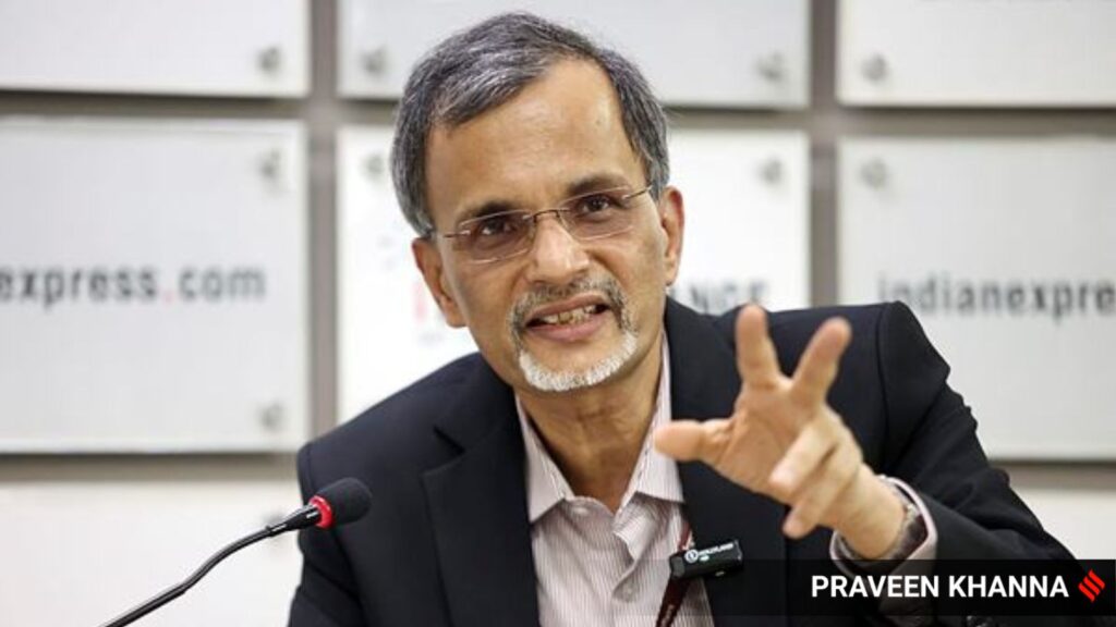 A Anantha Nageswaran, Chief Economic Advisor to the Government of India during an Idea Exchange at Noida Office. Express photo by Praveen Khanna 09.04.2025