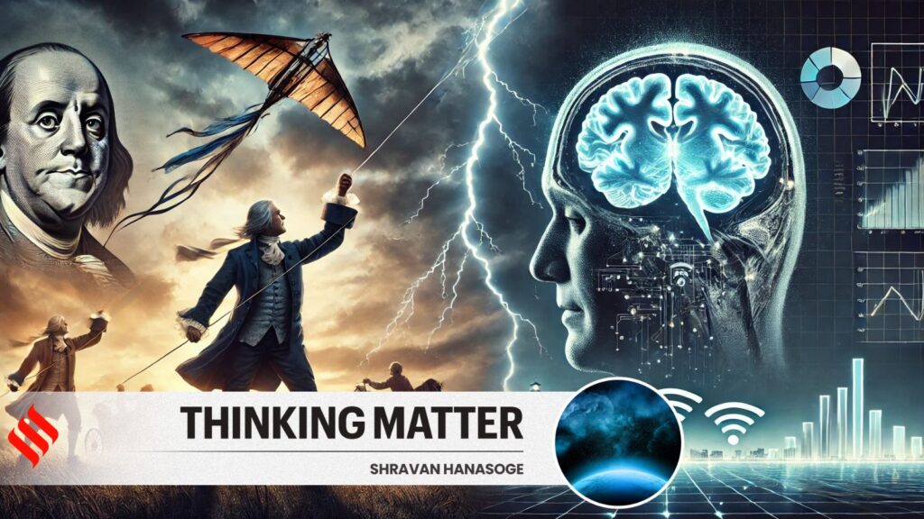 Benjamin Franklin’s kite experiment revealed lightning as a form of electricity, a spark that lit up centuries of innovation. (AI-generated Image: DALLE)