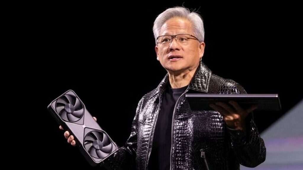Nvidia says 40% of Q2 FY26 revenue came from just 2 customers: Who are the mystery buyers? | Technology News Nvidia CEO Jensen Huang holds a new Nvidia GeForce RTX 5090 graphics card and an RTX 5070 laptop as he gives a keynote address at CES 2025, an annual consumer electronics trade show, in Las Vegas, Nevada, U.S. January 6, 2025.