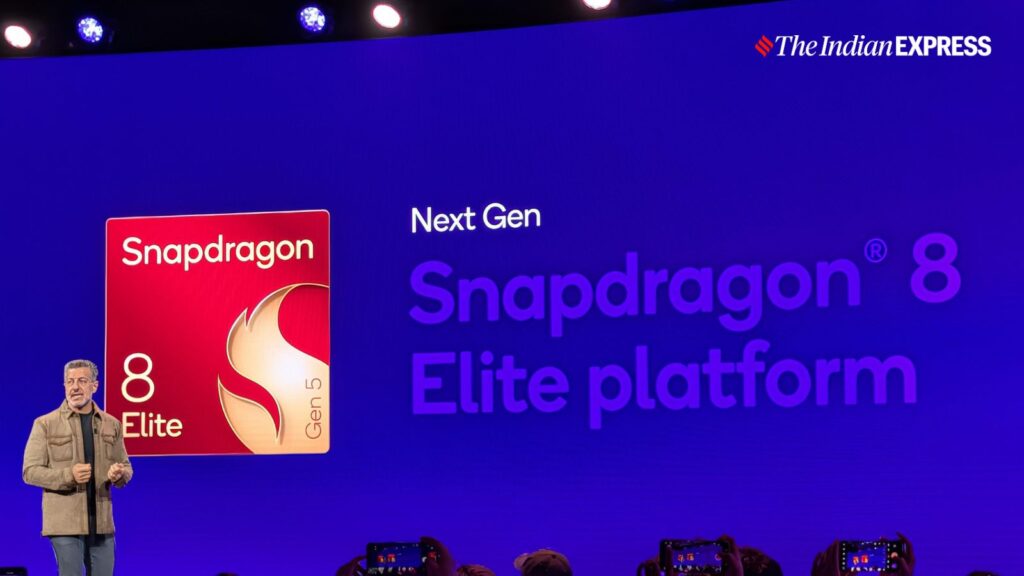 Alex Katouzian, Group GM of Mobile, Compute, and XR at Qualcomm, unveils the flagship mobile processor- the Snapdragon 8 Elite Gen 5. (Image credit: Anuj Bhatia/ Indian Express)