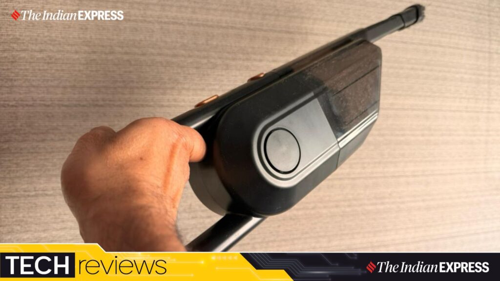 Milagrow Coinsucker Pro review: A smile antidote for dust | Technology News The Coinsucker Pro offers adequate suction, able to suck dust from my living room blinds and from behind the TV. In minutes, the white HEPA filter was enveloped in a layer of grey NCR dust. (Image: The Indian Express/ Nandagopal Rajan)