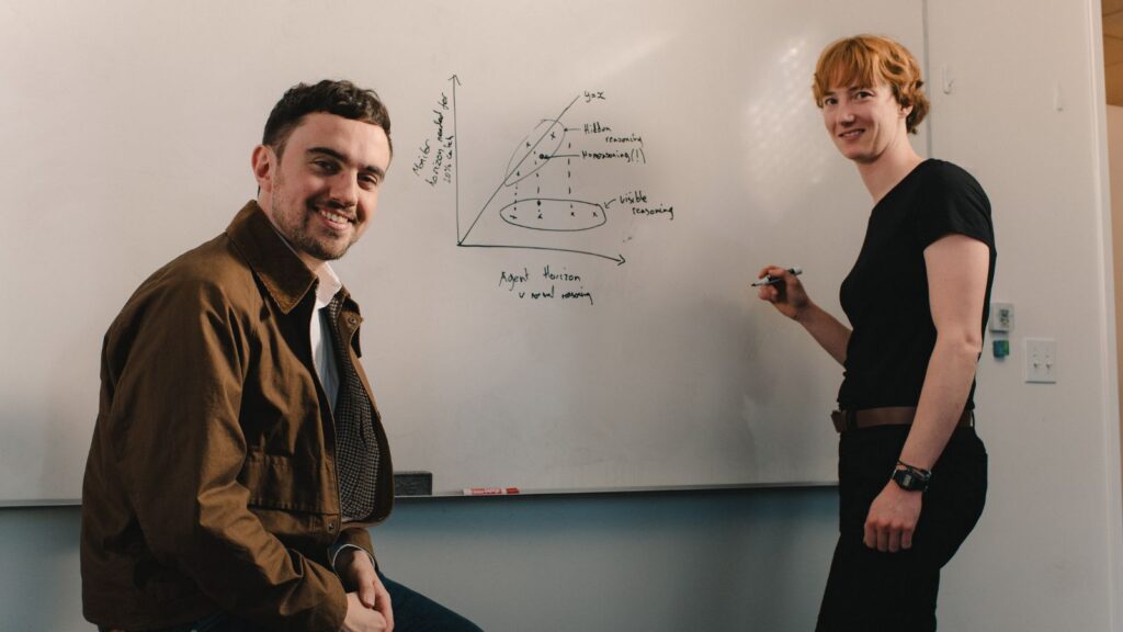 Beth Barnes, right, co-founder of METR, and Chris Painter, the nonprofit’s president, in Berkeley, Calif., on April 17, 2026.