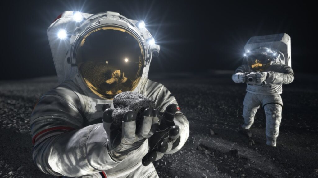 Artemis timeline shifts: Can NASA still land astronauts on the Moon in 2028? | Technology News Artist’s Illustration: Two suited crew members work on the lunar surface.