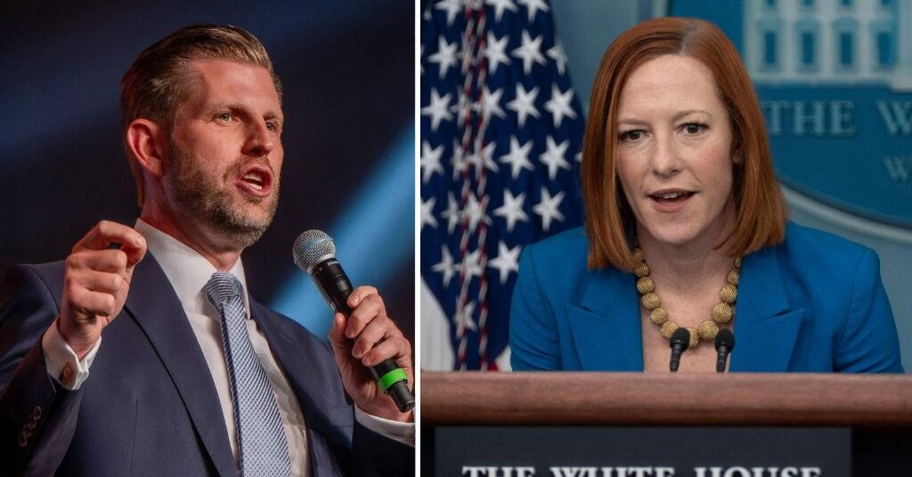 Eric Trump Accuses Jen Psaki of ‘Spreading Blatant Lies’ About China Trip Eric Trump Accuses Jen Psaki of 'Spreading Blatant Lies' About China Trip