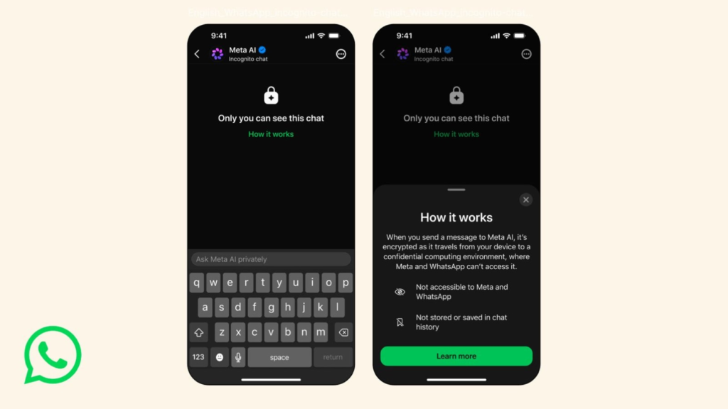 Meta launches Incognito Chat for private user conversations with Meta AI on WhatsApp | Technology News Meta’s new Incognito Chat feature aims to bring private AI conversations to WhatsApp and the Meta AI app. (Image: WhatsApp)